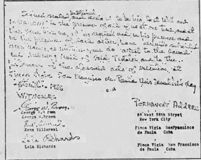 Signatures on Ernest Hemingway's will