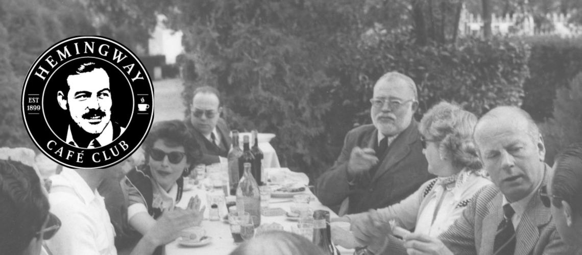 Hemingway with friends and campaign logo